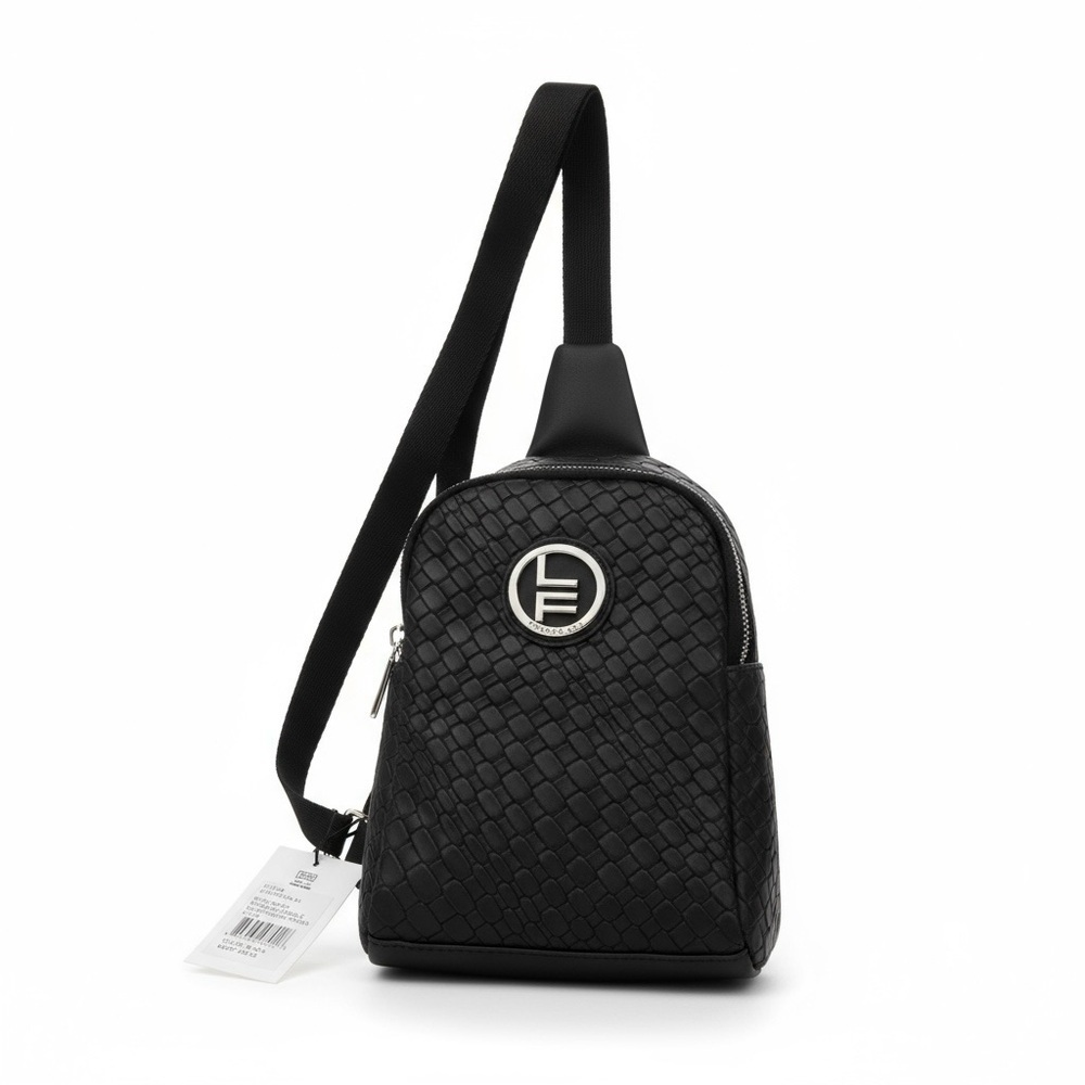 London Fog Black Broadway Double Compartment Woven Sling Brand New With Tags